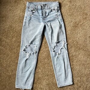 American Eagle Outfitters Light Blue Distressed Straight Leg Jeans